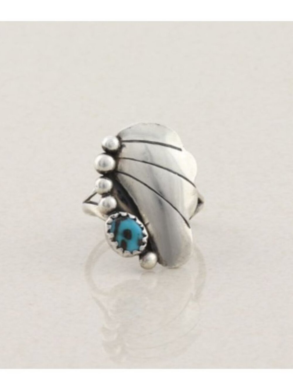 Sterling Silver Natural Turquoise Feather Design Ring Size 6 1/2